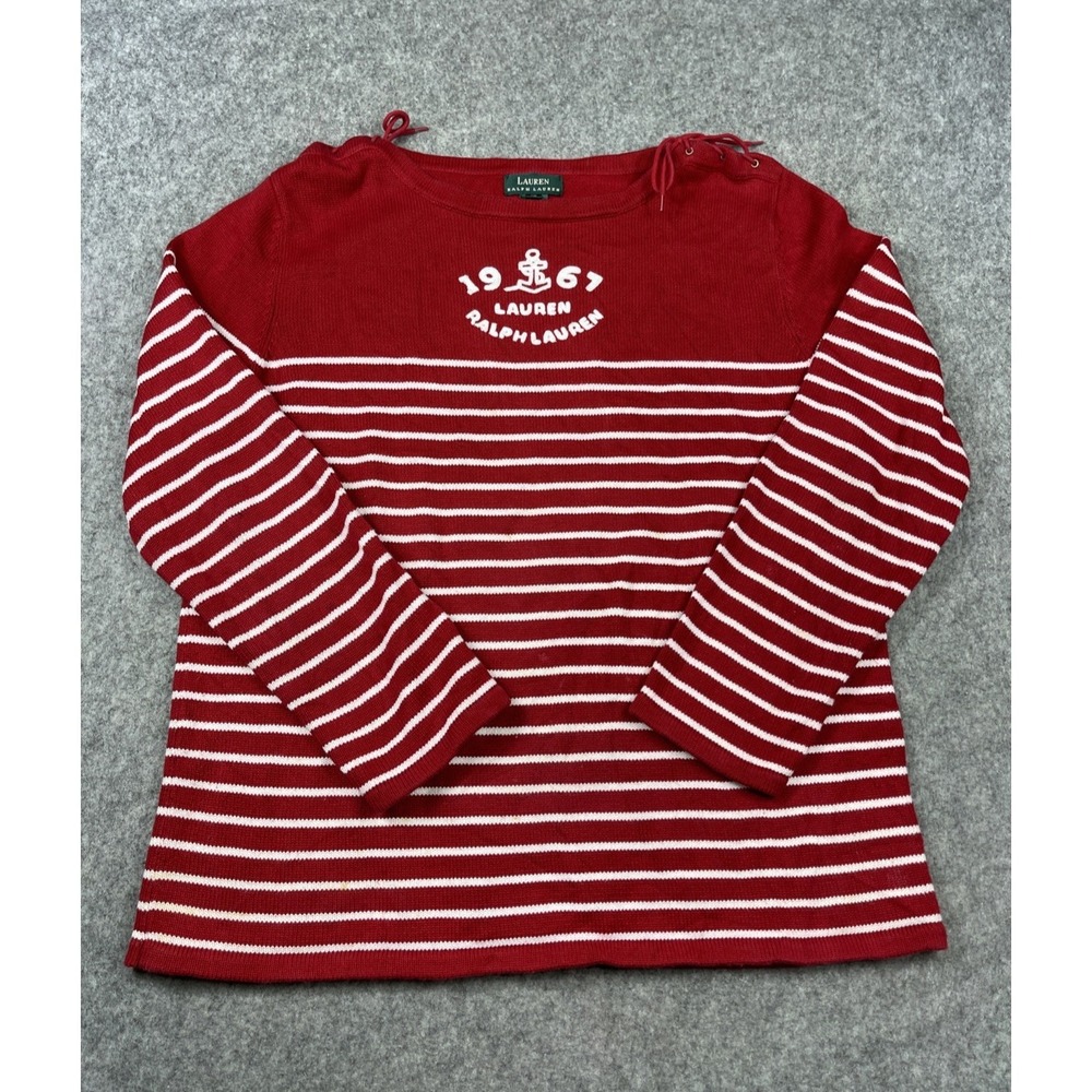 Lauren Ralph Lauren Sweater Women's XL Red Cotton‎ Nautical Coastal Anchor *Read